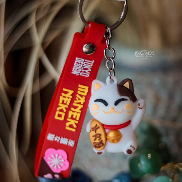 Chaveiro Maneki Neko Branco (Gato da Sorte)