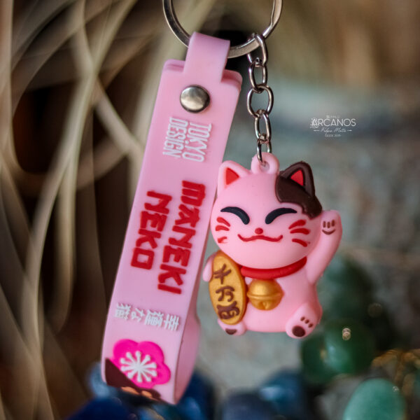 Chaveiro Maneki Neko Rosa (Gato da Sorte)