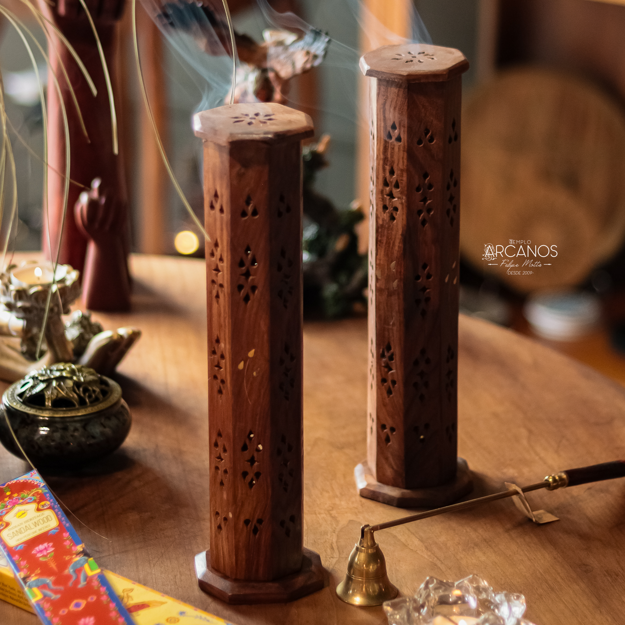 Incensário Indiano Torre de Madeira - Imagem 2